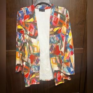 Weavz Women's Open Blazer Jacket Size L Colorful Stainglass Design Long Sleeve